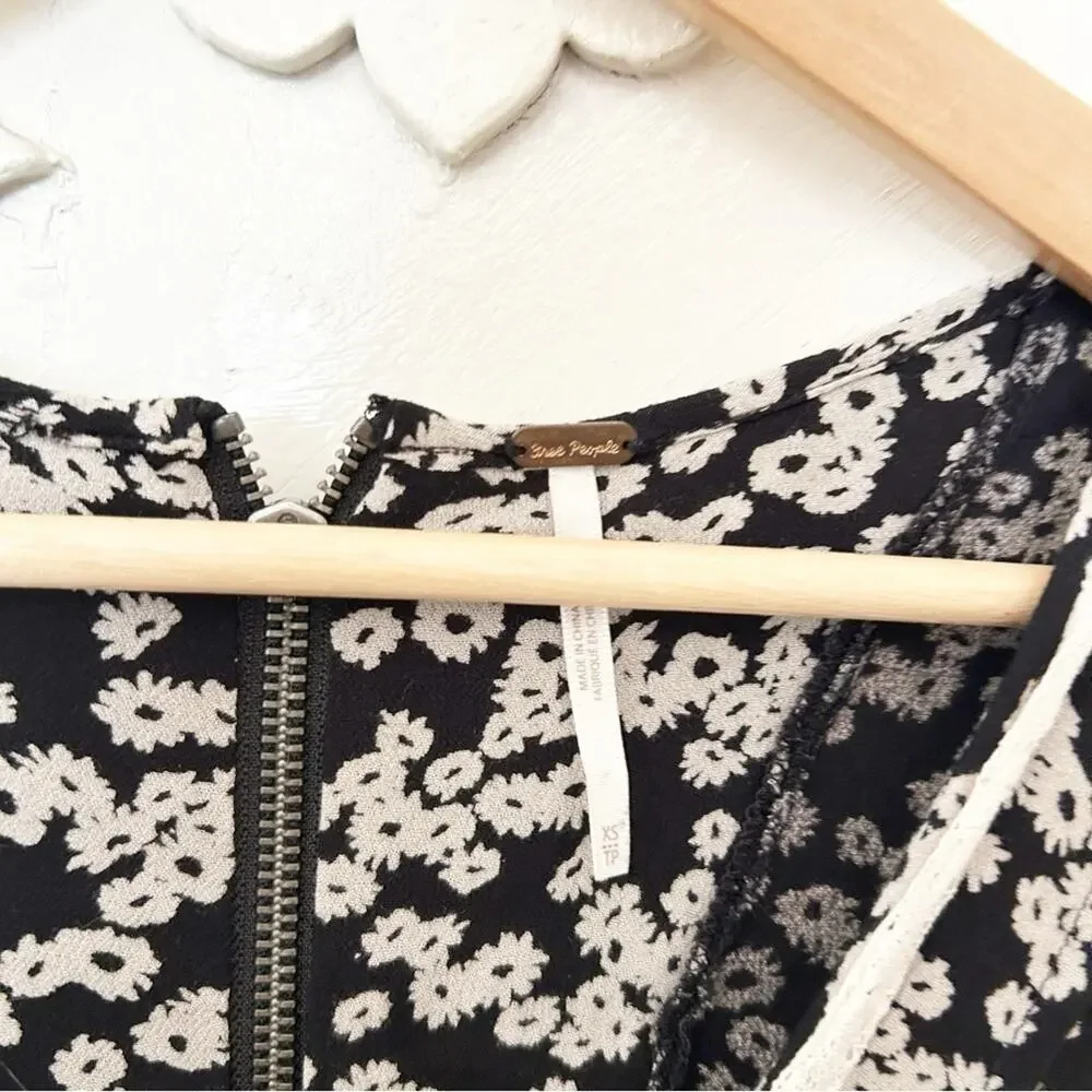 FREE PEOPLE Like You Best Black White Long Sleeve Mini Dress w/ Pockets Size XS
